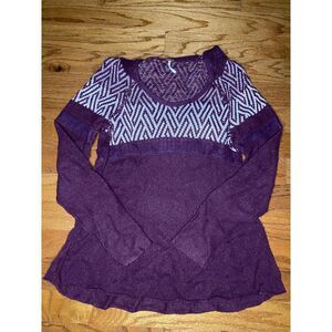 Free‎ People Plum Purple and White Sweater Hoodie with Wool Size Medium